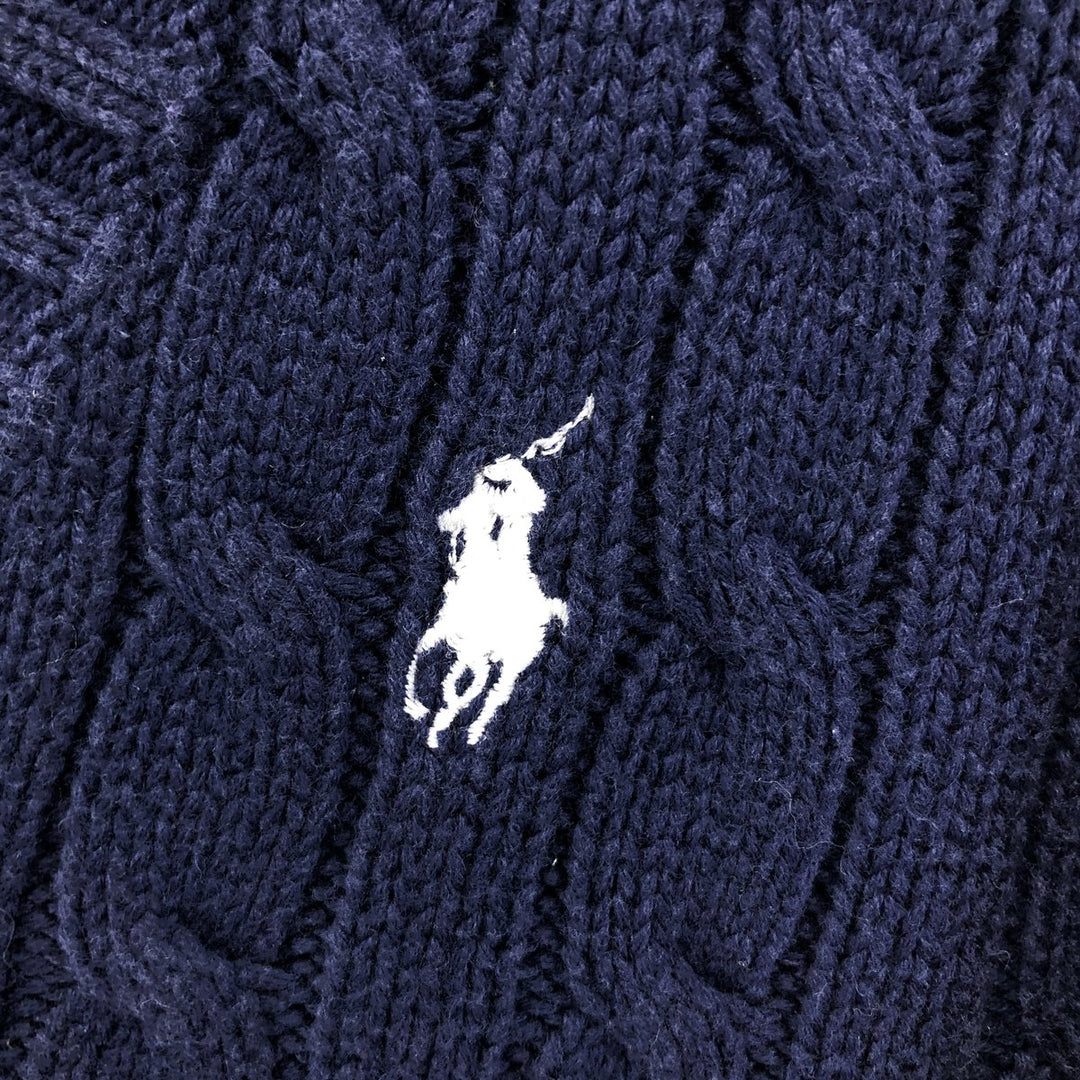Ralph Lauren RALPH LAUREN SPORT Cable knit V-neck cotton knit sweater Women's XL size cotton navy blue type Vintage Second Hand