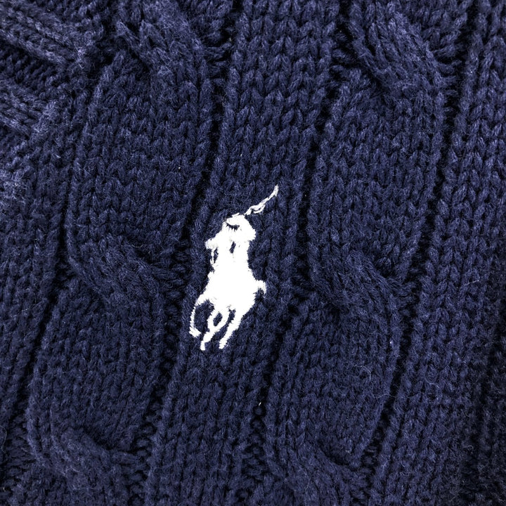 Ralph Lauren RALPH LAUREN SPORT Cable knit V-neck cotton knit sweater Women's XL size cotton navy blue type Vintage Second Hand