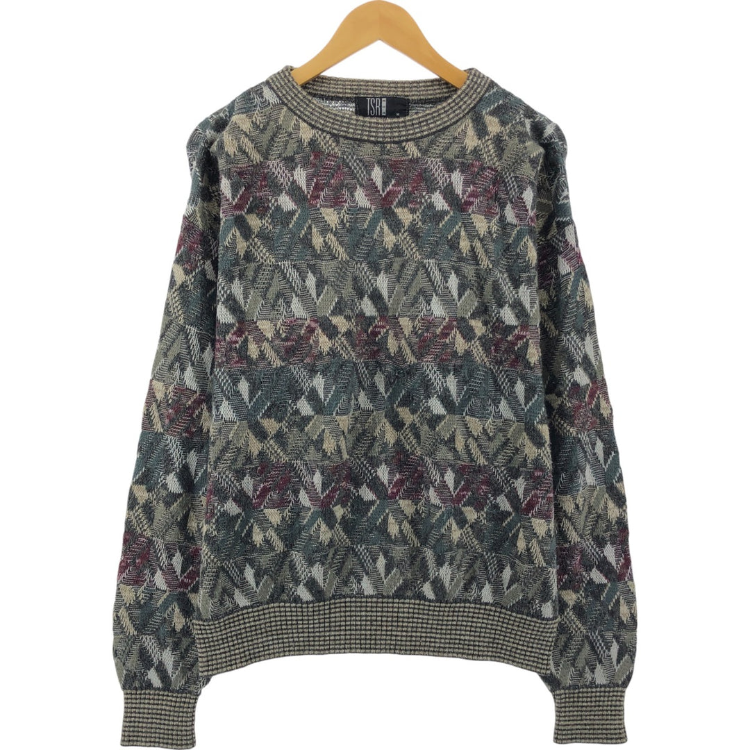 TSR All-Over Print Knit Sweater, Men's Size M unclear Khaki type Vintage Second Hand