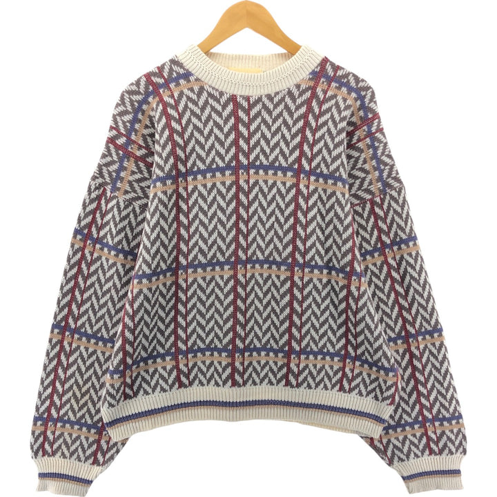 90'S St. John's Bay all-over print cotton knit sweater, made in the USA, men's size L, vintage cotton white type Vintage Second Hand
