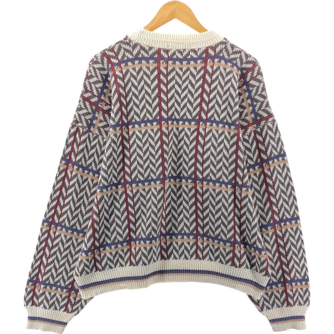 90'S St. John's Bay all-over print cotton knit sweater, made in the USA, men's size L, vintage cotton white type Vintage Second Hand