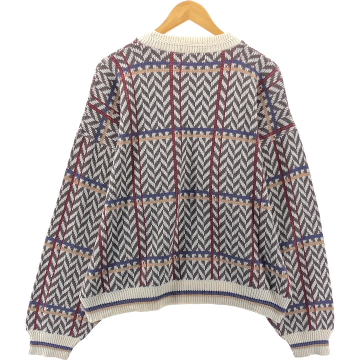 90'S St. John's Bay all-over print cotton knit sweater, made in the USA, men's size L, vintage cotton white type Vintage Second Hand