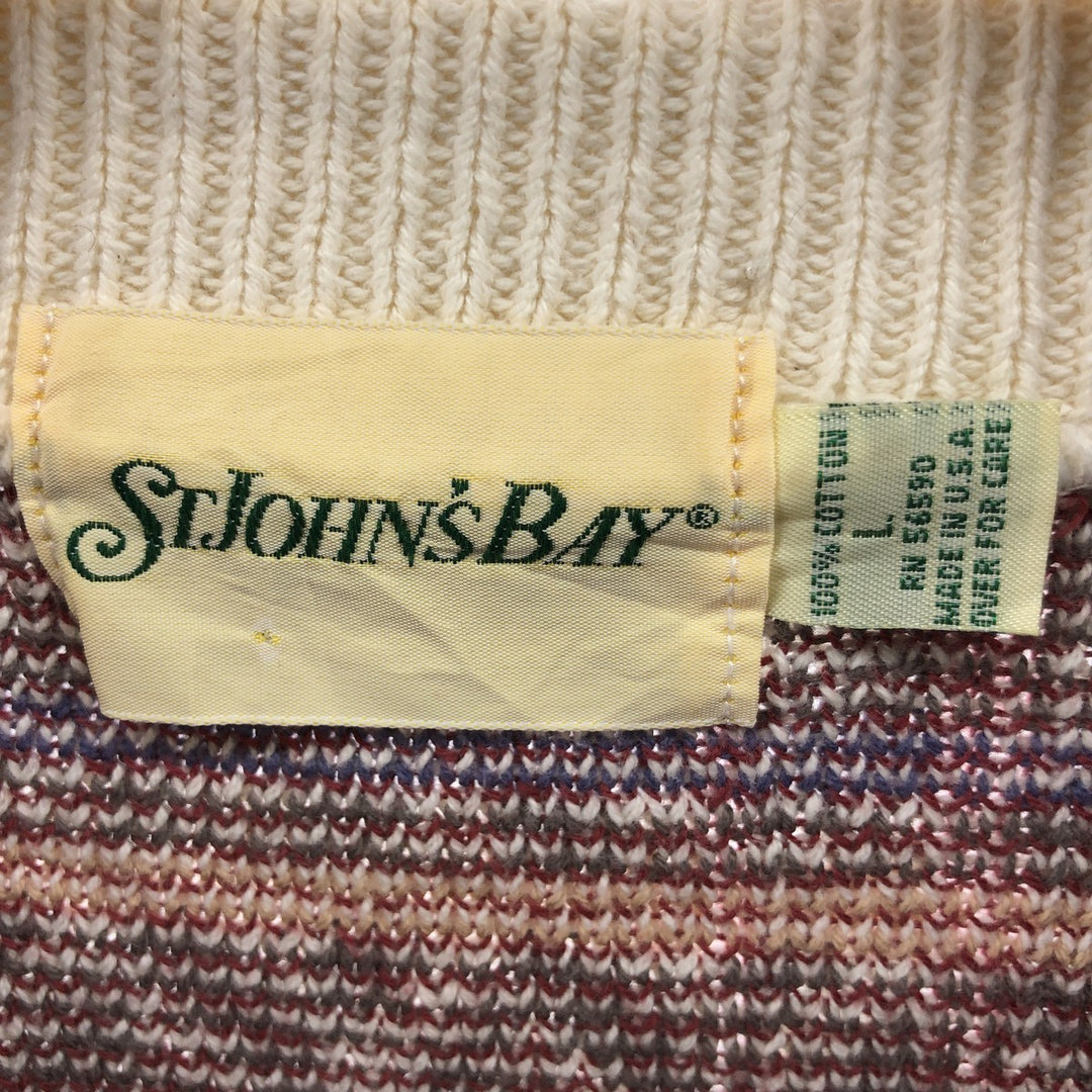 90'S St. John's Bay all-over print cotton knit sweater, made in the USA, men's size L, vintage cotton white type Vintage Second Hand