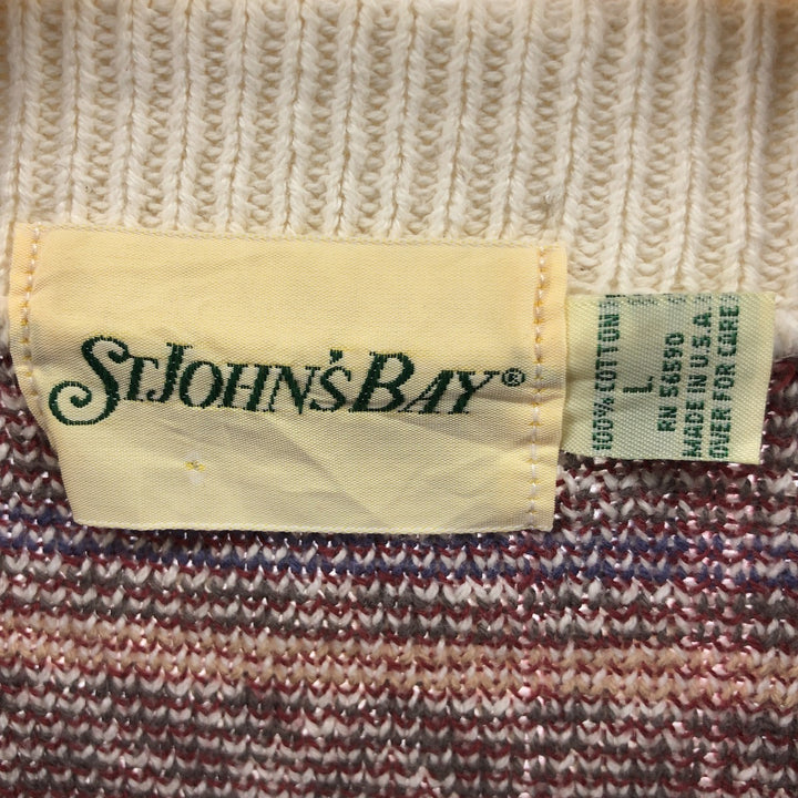 90'S St. John's Bay all-over print cotton knit sweater, made in the USA, men's size L, vintage cotton white type Vintage Second Hand