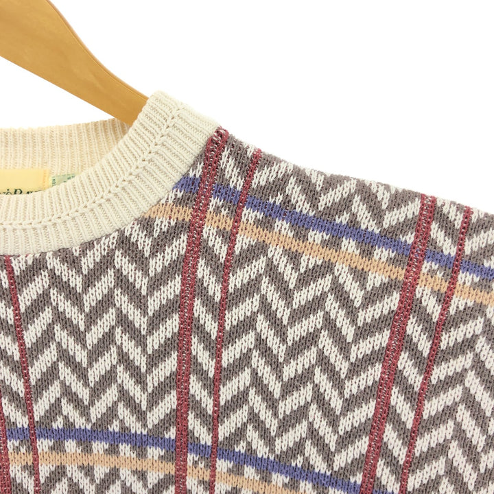 90'S St. John's Bay all-over print cotton knit sweater, made in the USA, men's size L, vintage cotton white type Vintage Second Hand