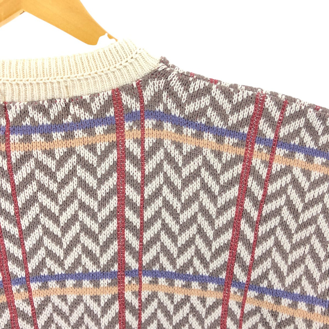 90'S St. John's Bay all-over print cotton knit sweater, made in the USA, men's size L, vintage cotton white type Vintage Second Hand