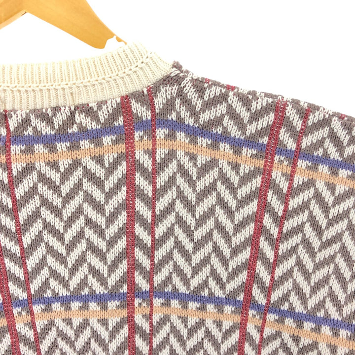 90'S St. John's Bay all-over print cotton knit sweater, made in the USA, men's size L, vintage cotton white type Vintage Second Hand
