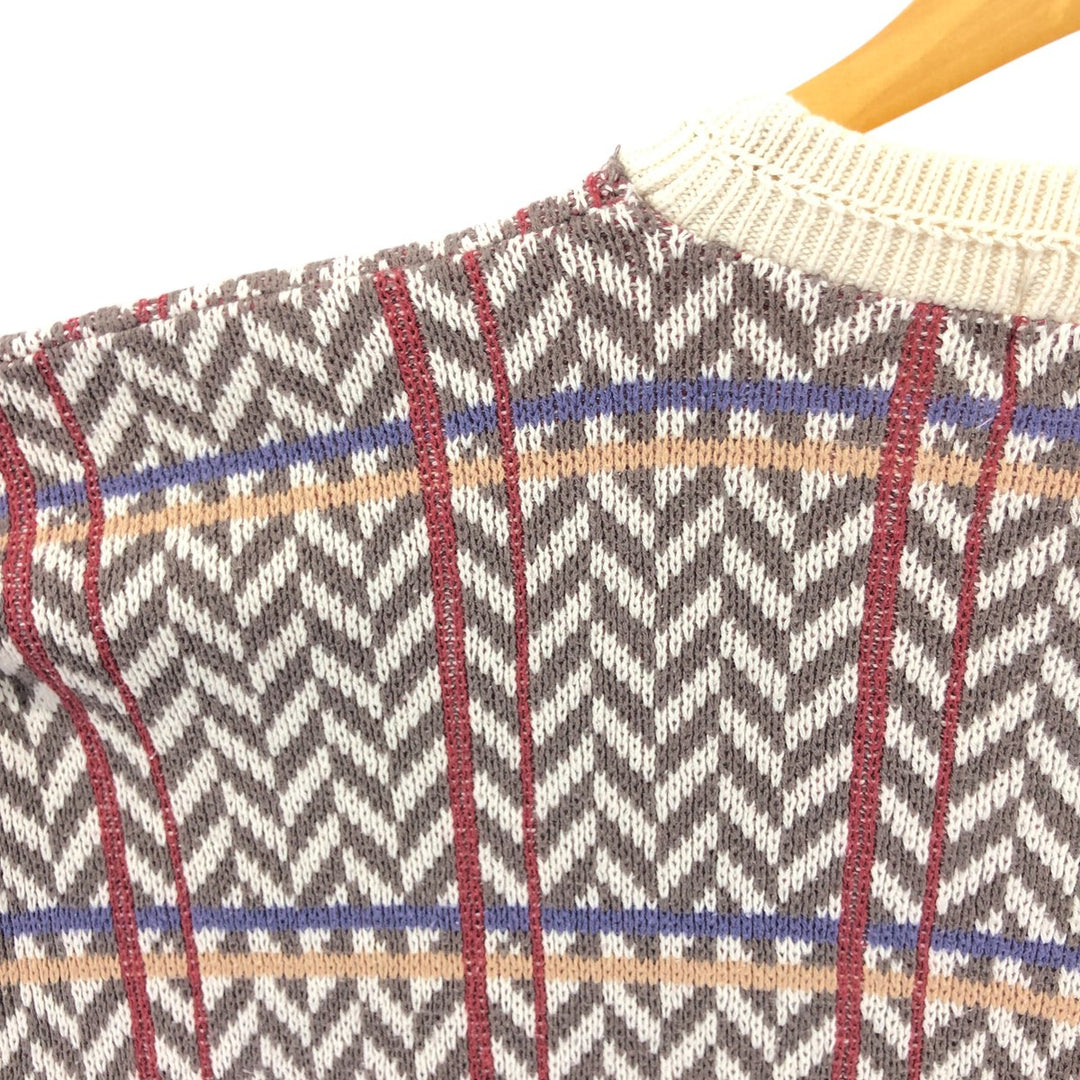 90'S St. John's Bay all-over print cotton knit sweater, made in the USA, men's size L, vintage cotton white type Vintage Second Hand