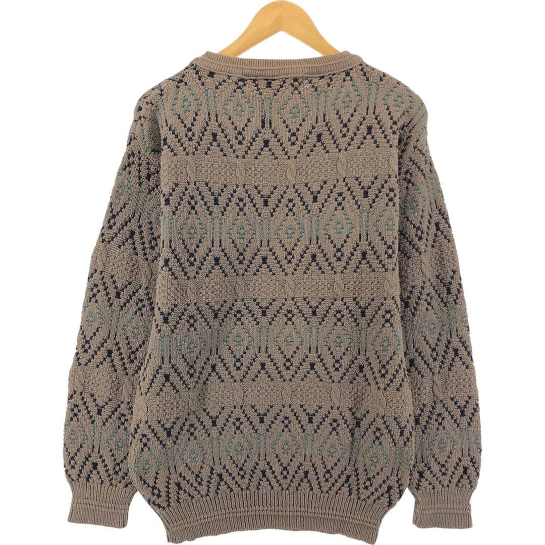 JOHN WEITZ all-over print cotton knit sweater, made in the USA, men's size M cotton Khaki type beige Vintage Second Hand
