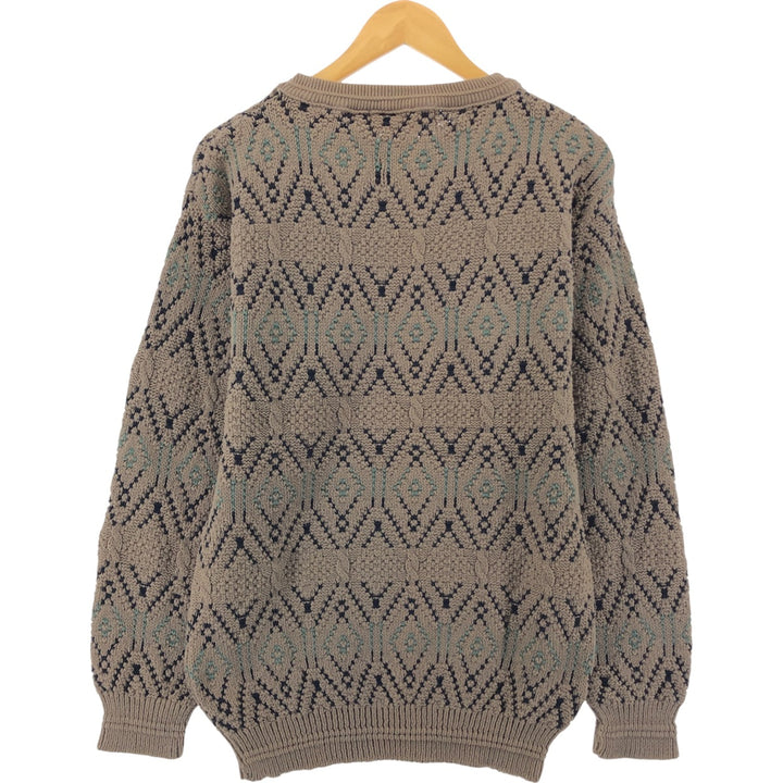 JOHN WEITZ all-over print cotton knit sweater, made in the USA, men's size M cotton Khaki type beige Vintage Second Hand