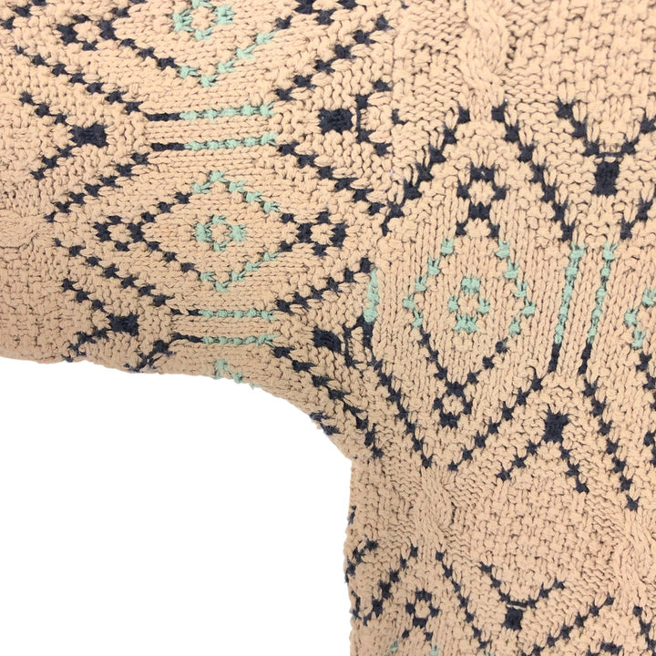 JOHN WEITZ all-over print cotton knit sweater, made in the USA, men's size M cotton Khaki type beige Vintage Second Hand