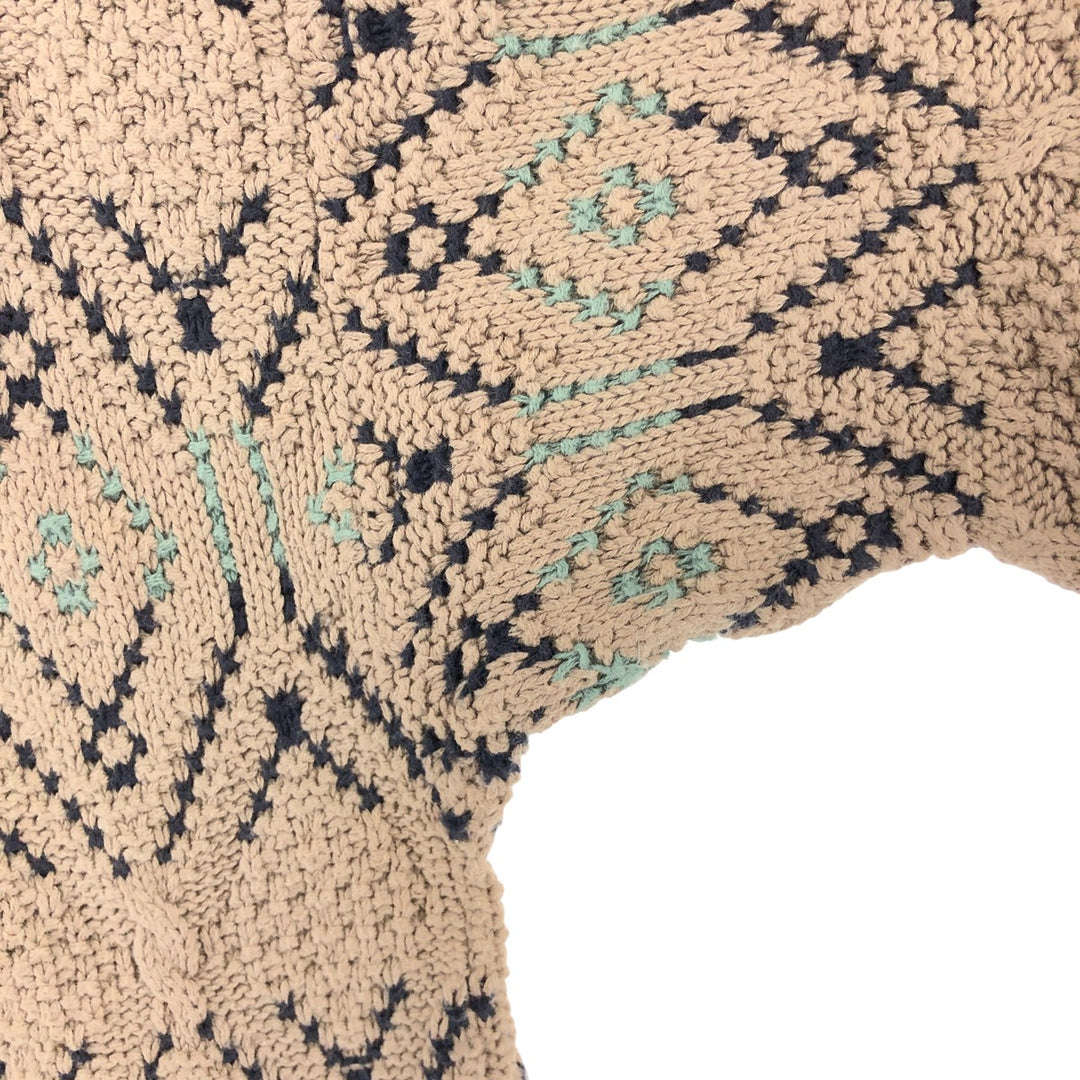 JOHN WEITZ all-over print cotton knit sweater, made in the USA, men's size M cotton Khaki type beige Vintage Second Hand