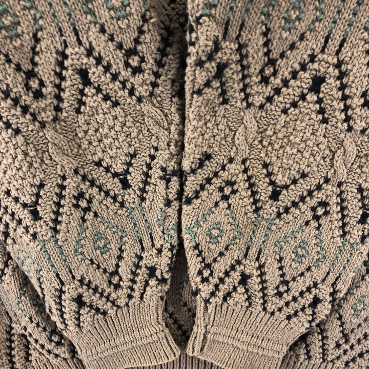 JOHN WEITZ all-over print cotton knit sweater, made in the USA, men's size M cotton Khaki type beige Vintage Second Hand