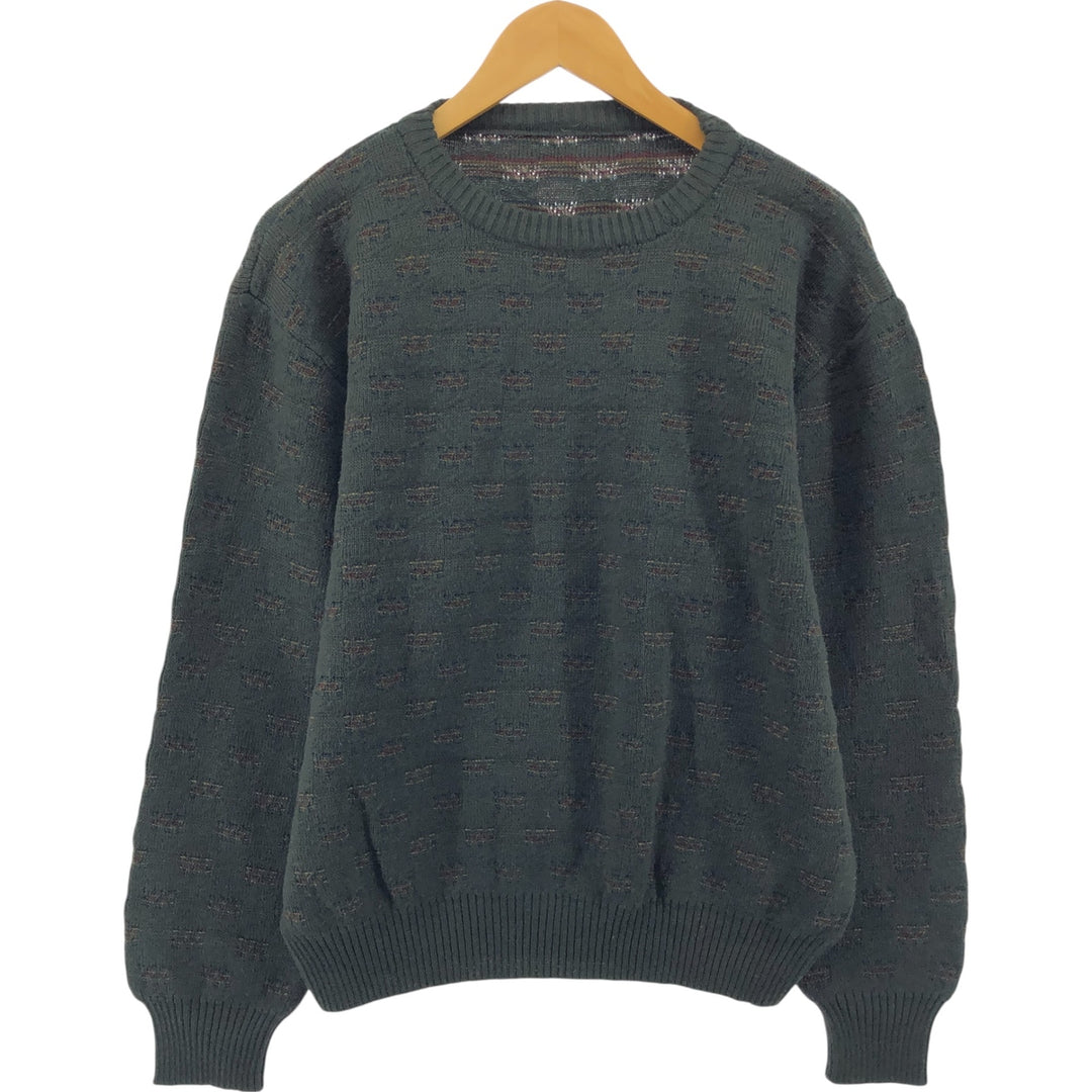 All-over print acrylic knit sweater, men's size L, vintage unclear Khaki type Vintage Second Hand