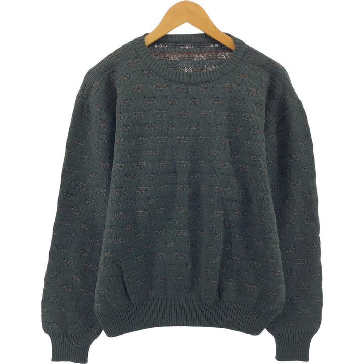 All-over print acrylic knit sweater, men's size L, vintage unclear Khaki type Vintage Second Hand