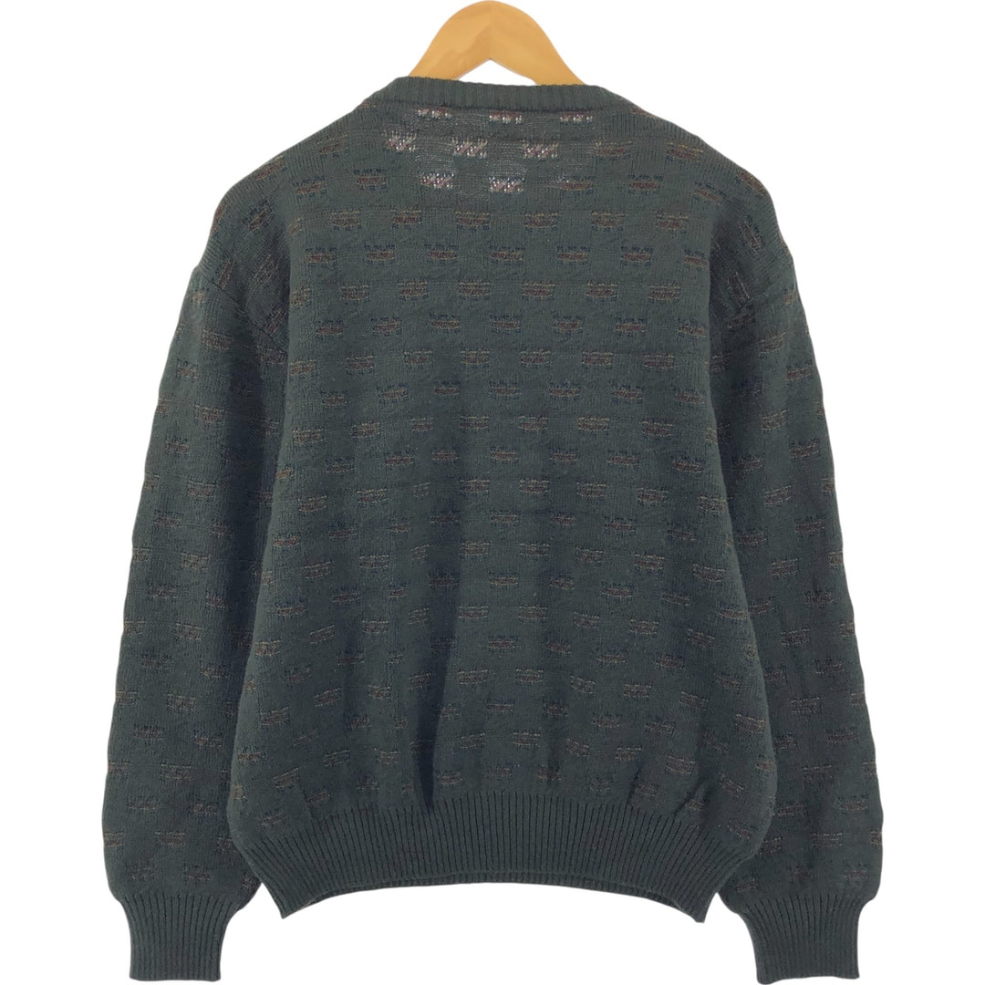 All-over print acrylic knit sweater, men's size L, vintage unclear Khaki type Vintage Second Hand