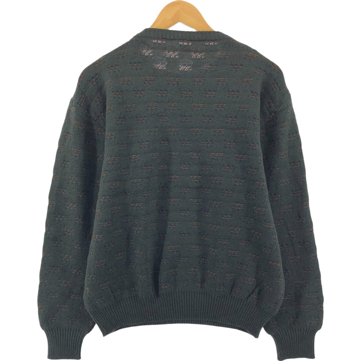 All-over print acrylic knit sweater, men's size L, vintage unclear Khaki type Vintage Second Hand