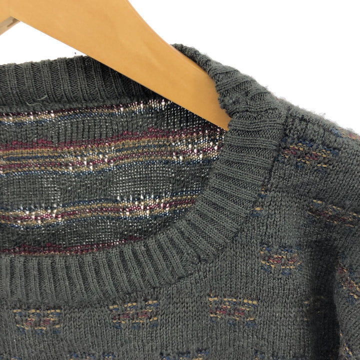 All-over print acrylic knit sweater, men's size L, vintage unclear Khaki type Vintage Second Hand