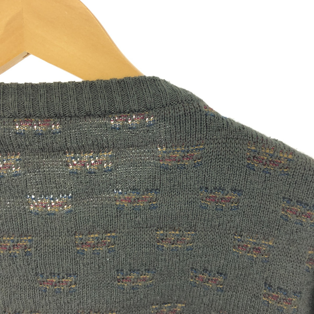 All-over print acrylic knit sweater, men's size L, vintage unclear Khaki type Vintage Second Hand