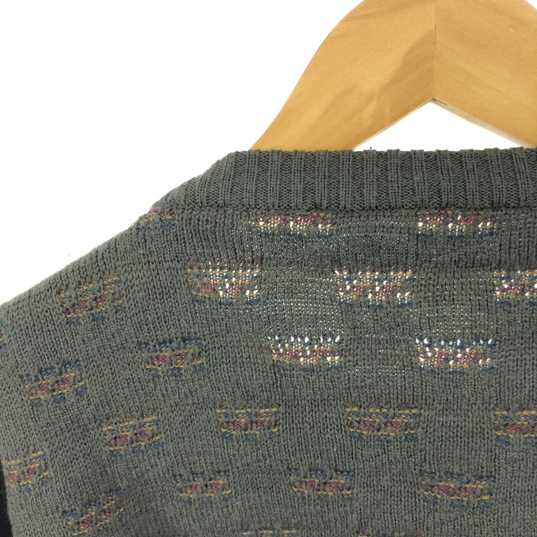 All-over print acrylic knit sweater, men's size L, vintage unclear Khaki type Vintage Second Hand