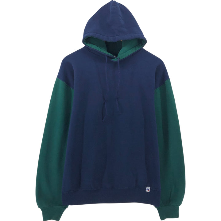 90'S Russell Two-tone Plain Blank Sweatshirt Hoodie Made in USA Men's L Vintage cotton navy blue type Vintage Second Hand