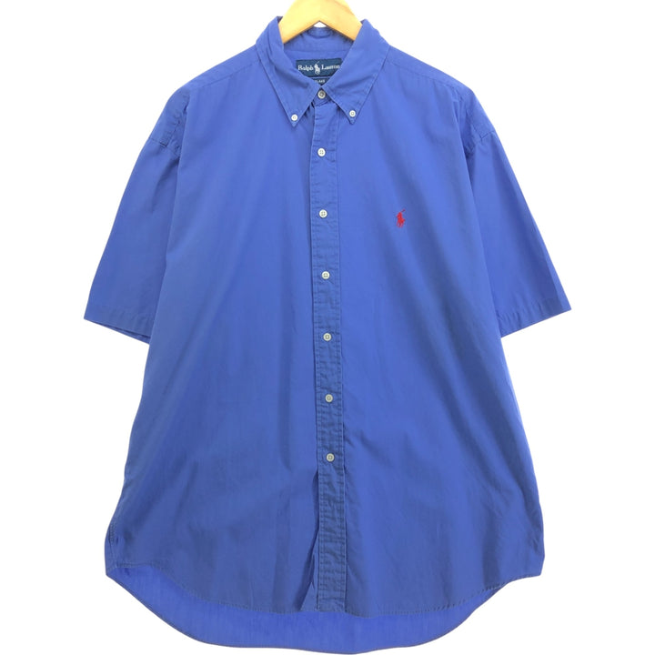 Ralph Lauren short sleeve button down shirt, men's size L cotton blue type Vintage Second Hand