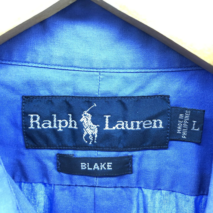 Ralph Lauren short sleeve button down shirt, men's size L cotton blue type Vintage Second Hand