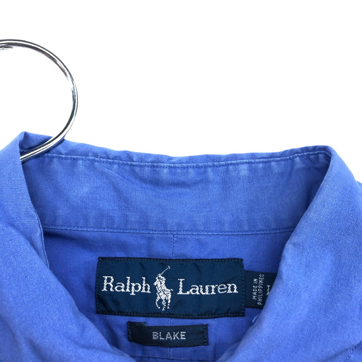 Ralph Lauren short sleeve button down shirt, men's size L cotton blue type Vintage Second Hand