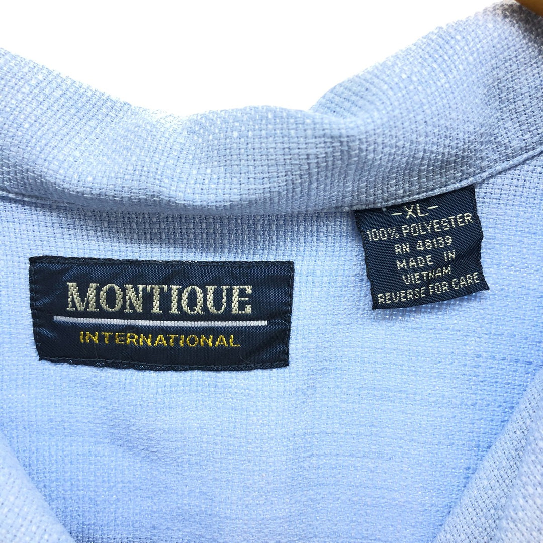 MONTIQUE short sleeve open collar poly shirt, men's XL size polyester blue type Vintage Second Hand