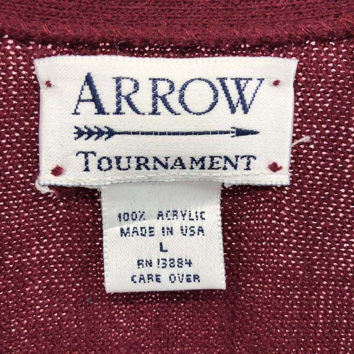 Vintage 1980'S Arrow Tournament acrylic knit cardigan, made in the USA, size L, men's. acrylic wine-red Vintage Second Hand