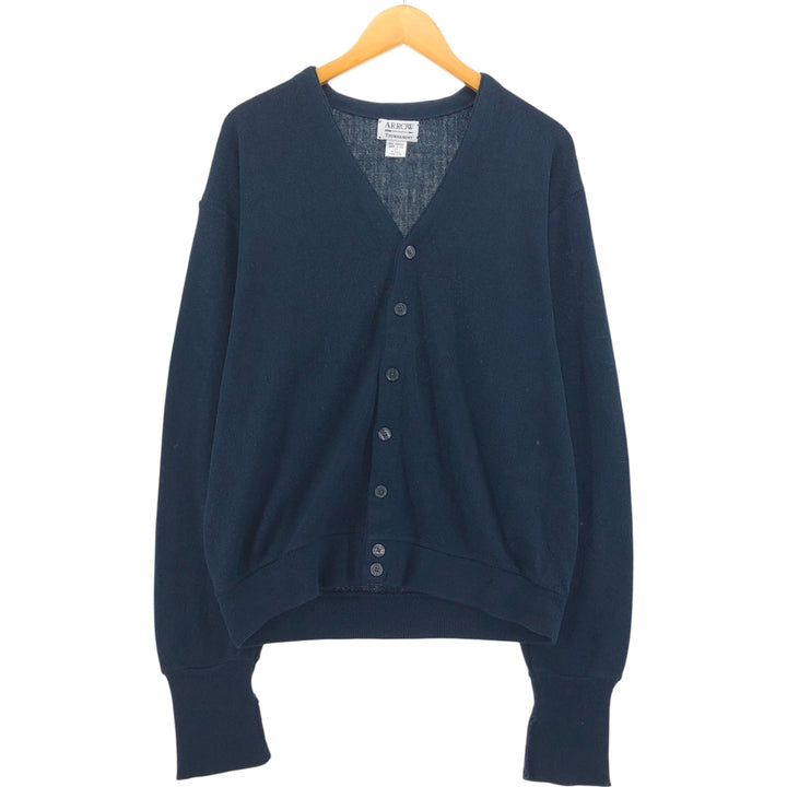 Vintage 1980'S Arrow Tournament acrylic knit cardigan, made in the USA, size L, men's. acrylic navy blue type Vintage Second Hand