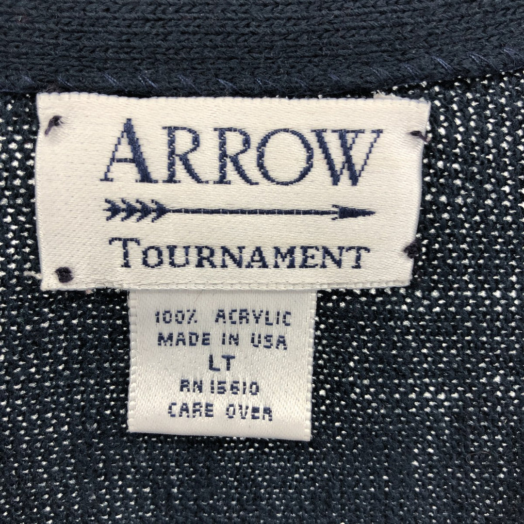Vintage 1980'S Arrow Tournament acrylic knit cardigan, made in the USA, size L, men's. acrylic navy blue type Vintage Second Hand