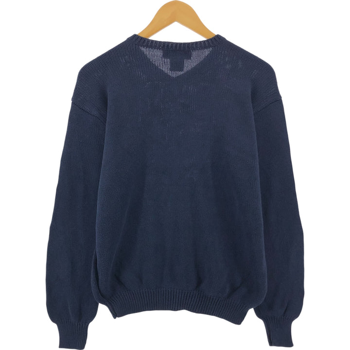 Vintage 90'S Ralph Lauren POLO SPORT V-neck cotton knit sweater, size M, men's cotton navy blue type Vintage Second Hand