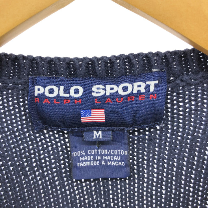 Vintage 90'S Ralph Lauren POLO SPORT V-neck cotton knit sweater, size M, men's cotton navy blue type Vintage Second Hand