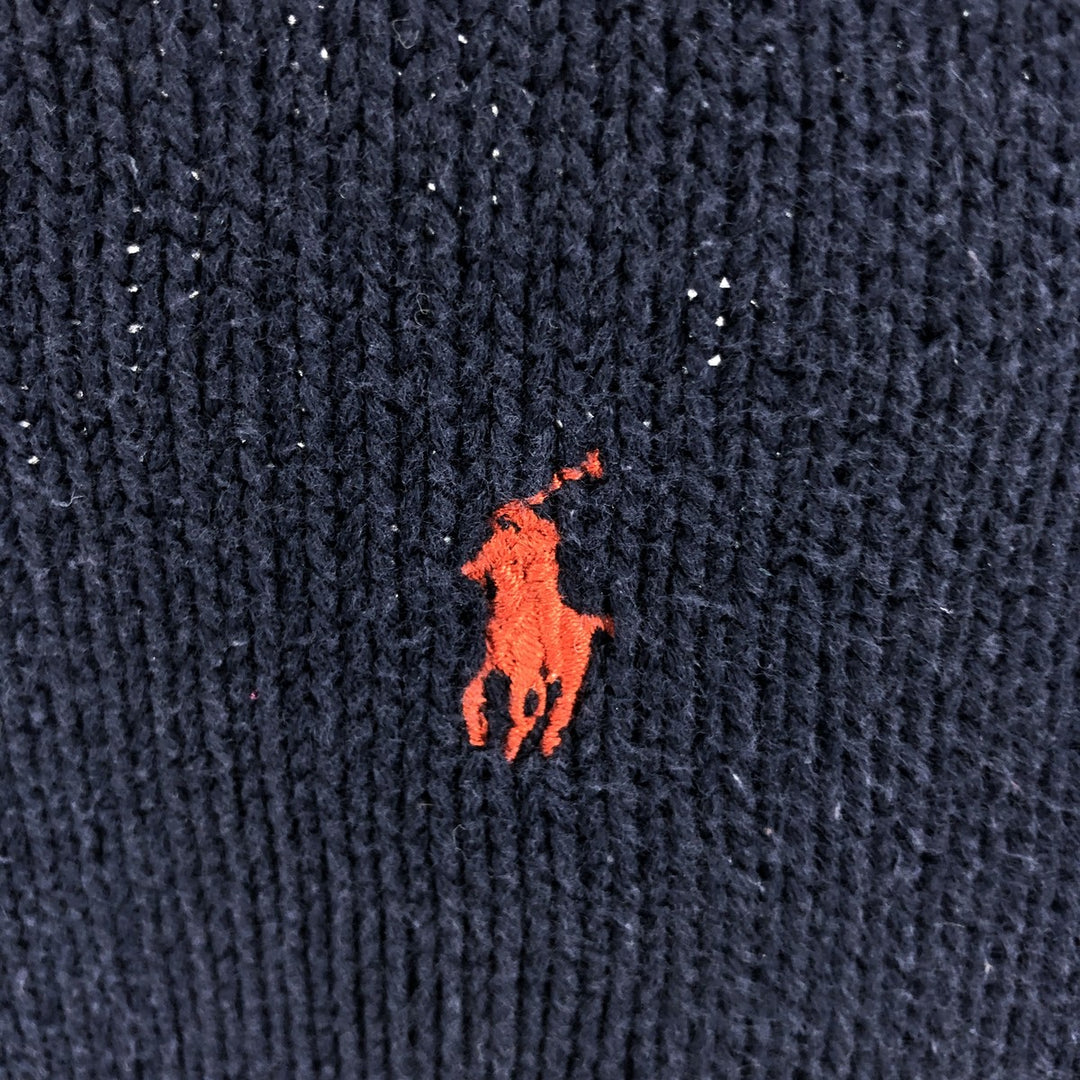 Vintage 90'S Ralph Lauren POLO SPORT V-neck cotton knit sweater, size M, men's cotton navy blue type Vintage Second Hand