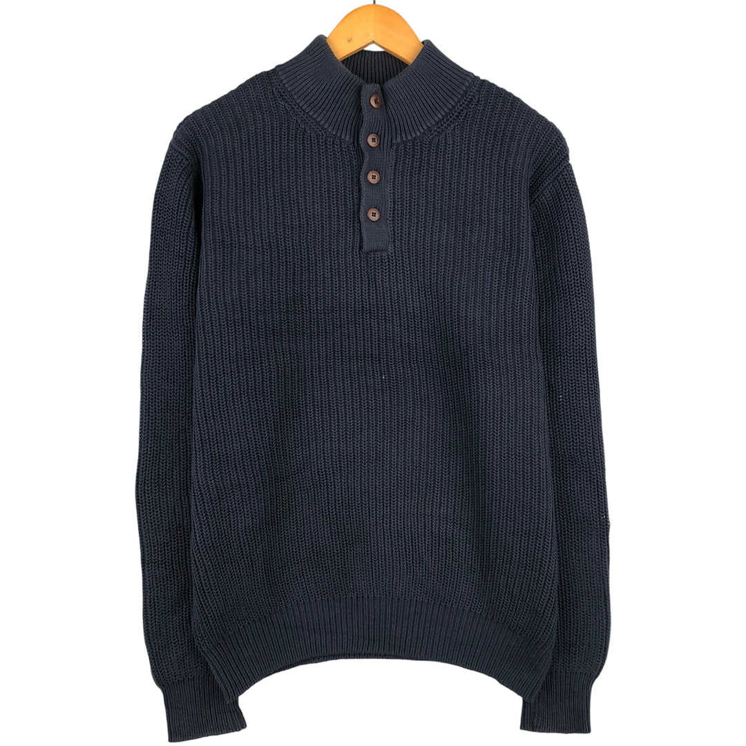 90s-00'S LLBean Cotton Knit Half-Button Sweater cotton navy blue type Vintage Second Hand