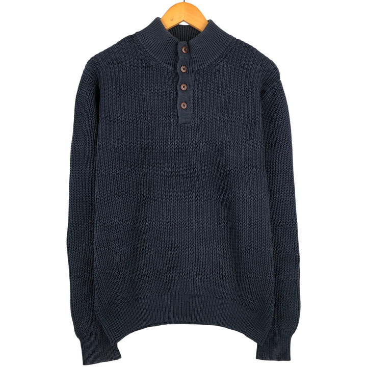 90s-00'S LLBean Cotton Knit Half-Button Sweater cotton navy blue type Vintage Second Hand