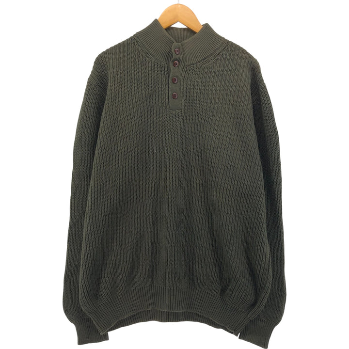 90s-00'S LLBean Cotton Knit Half-Button Sweater, Men's Size XL, Vintage cotton Khaki type Vintage Second Hand