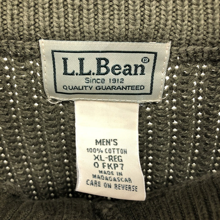 90s-00'S LLBean Cotton Knit Half-Button Sweater, Men's Size XL, Vintage cotton Khaki type Vintage Second Hand