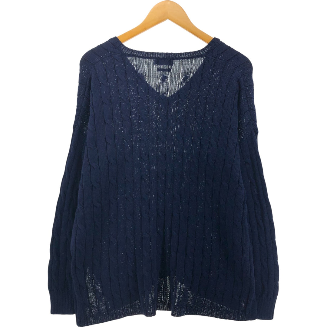 Ralph Lauren POLO RALPH LAUREN cable knit V-neck cotton knit sweater, men's size L cotton navy blue type Vintage Second Hand