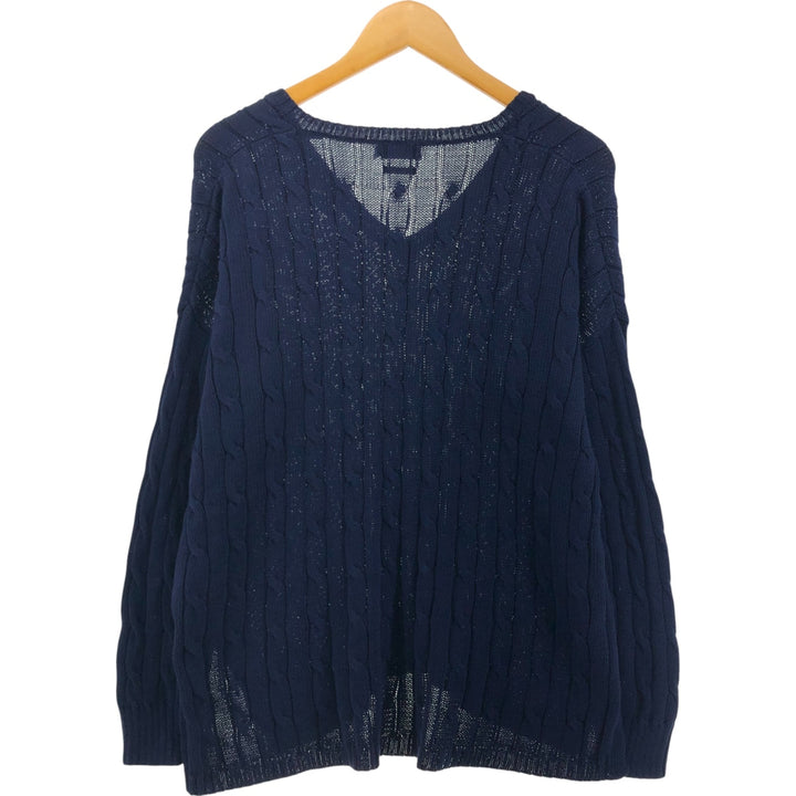 Ralph Lauren POLO RALPH LAUREN cable knit V-neck cotton knit sweater, men's size L cotton navy blue type Vintage Second Hand