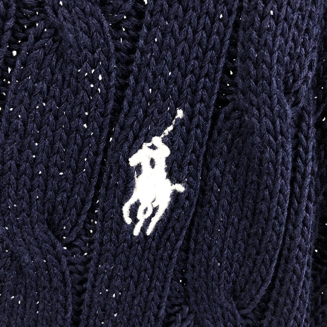 Ralph Lauren POLO RALPH LAUREN cable knit V-neck cotton knit sweater, men's size L cotton navy blue type Vintage Second Hand