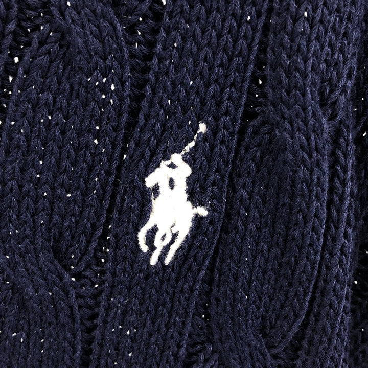 Ralph Lauren POLO RALPH LAUREN cable knit V-neck cotton knit sweater, men's size L cotton navy blue type Vintage Second Hand