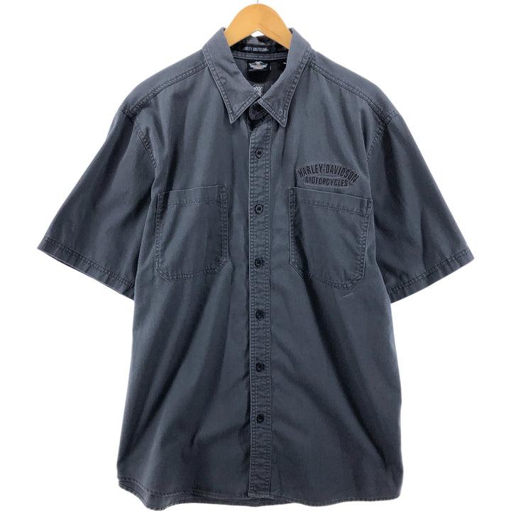 Harley-Davidson Fire Pattern Short Sleeve Work Shirt Box Shirt Men's XL cotton gray type Vintage Second Hand