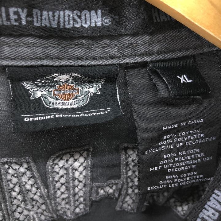 Harley-Davidson Fire Pattern Short Sleeve Work Shirt Box Shirt Men's XL cotton gray type Vintage Second Hand