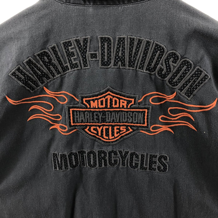 Harley-Davidson Fire Pattern Short Sleeve Work Shirt Box Shirt Men's XL cotton gray type Vintage Second Hand