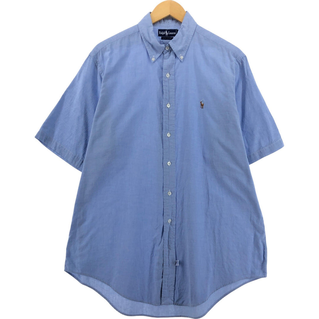 Ralph Lauren short sleeve button down shirt, men's size L cotton blue type Vintage Second Hand