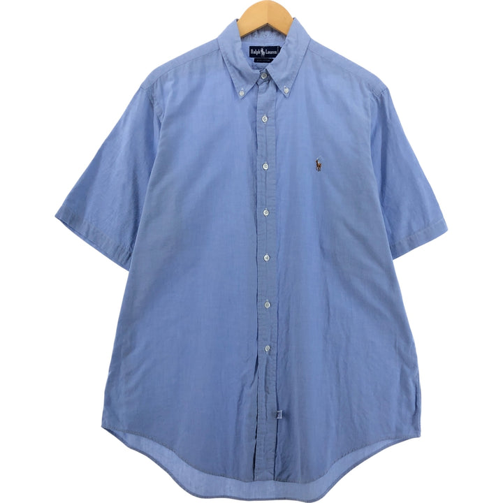 Ralph Lauren short sleeve button down shirt, men's size L cotton blue type Vintage Second Hand