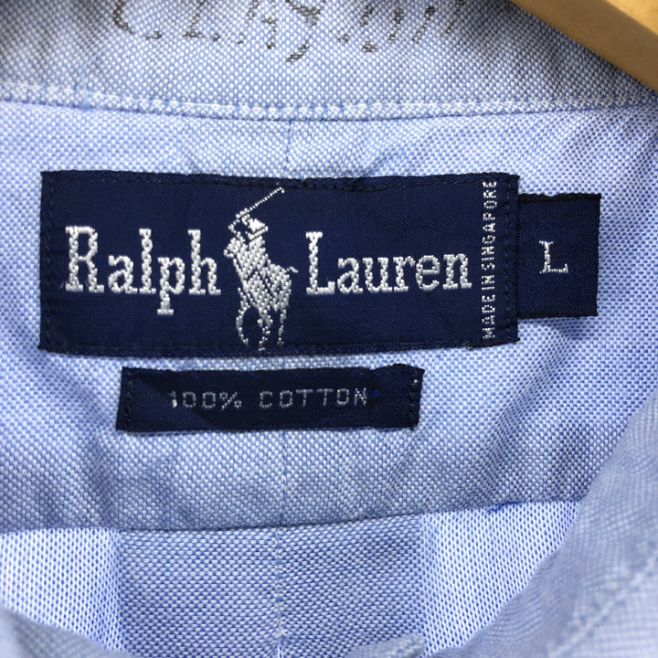 Ralph Lauren short sleeve button down shirt, men's size L cotton blue type Vintage Second Hand