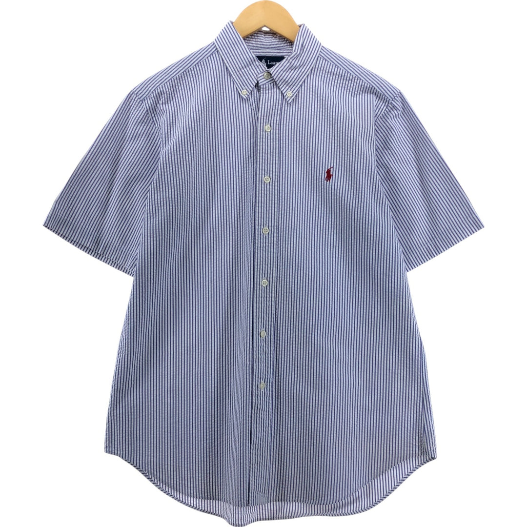 Ralph Lauren Classic Fit Seersucker Short Sleeve Button Down Striped Shirt Men's M cotton blue type Vintage Second Hand